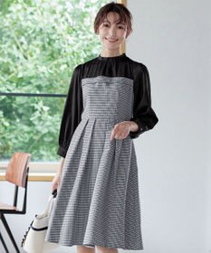Tiaclasse 【洗える】ビスチェ風ツイードチェックドッキングワンピース