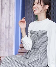 Tiaclasse 【洗える】ビスチェ風ツイードチェックドッキングワンピース