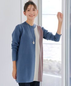 Tiaclasse 配色ワッフル切替ニットチュニック