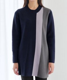 Tiaclasse 配色ワッフル切替ニットチュニック