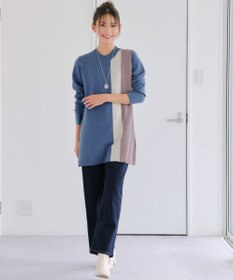 Tiaclasse 配色ワッフル切替ニットチュニック