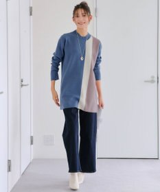Tiaclasse 配色ワッフル切替ニットチュニック