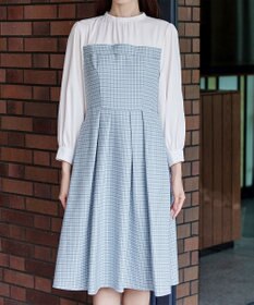 Tiaclasse 【洗える】ビスチェ風ツイードチェックドッキングワンピース