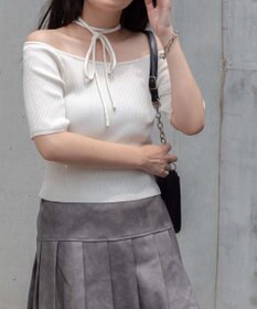 WEGO チョーカーリボン付きオフショルニット