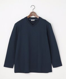 JOSEPH ABBOUD 【キングサイズ・上質な肌触りと美しい光沢感 】ブロックリンクス 長袖Ｔシャツ　26SSモデル ネイビー系