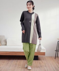 Tiaclasse 配色ワッフル切替ニットチュニック