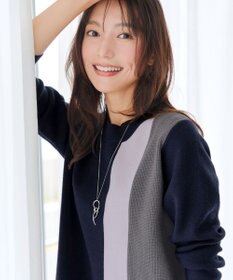 Tiaclasse 配色ワッフル切替ニットチュニック