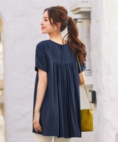 Tiaclasse 【洗える】バックギャザーフレアチュニックブラウス