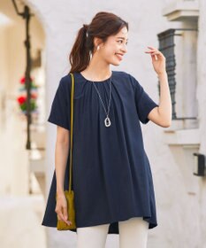 Tiaclasse 【洗える】バックギャザーフレアチュニックブラウス