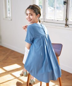 Tiaclasse 【洗える】バックギャザーフレアチュニックブラウス