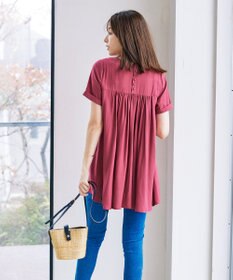 Tiaclasse 【洗える】バックギャザーフレアチュニックブラウス