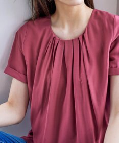 Tiaclasse 【洗える】バックギャザーフレアチュニックブラウス