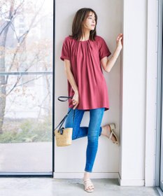 Tiaclasse 【洗える】バックギャザーフレアチュニックブラウス