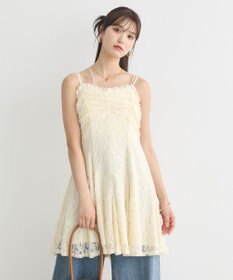 earth music&ecology フロントギャザー起毛レースミニワンピース