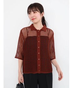 Green Parks メッシュ編み襟付きカーディガン