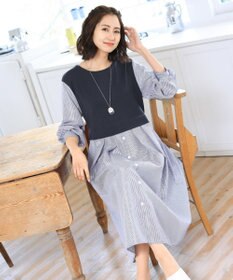 Tiaclasse L 【洗える】一枚でコーデが決まるニットソーレイヤード風ワンピ