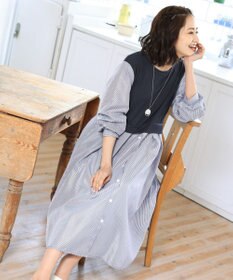 Tiaclasse L 【洗える】一枚でコーデが決まるニットソーレイヤード風ワンピ