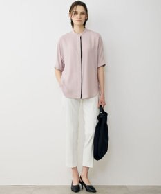 ICB L 【先行予約・WEB限定カラーあり】BackSatinAmunzen 5分袖バンドカラーブラウス