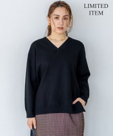 23区 L 【Lサイズ限定/洗える】ヴィスコースストレッチ Ｖネック ニット ブラック系