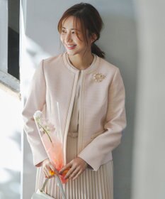 ANY SIS リップルボーダーストレッチ ジャケット ベージュシャンブレー