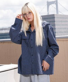 WEGO 【ユニセックス着用ITEM/MLサイズ展開】ミニチェックフードシャツ
