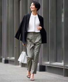 ICB L 【新色追加・接触冷感・UVケア・速乾・洗える】BackSatinAmunzen 5分袖バンドカラーブラウス