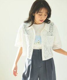 Feroux 【洗える】フラワーレース シャツ