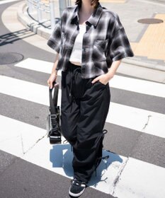 WEGO 【ウエストゴム】サイドリボンパラシュートパンツ