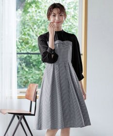 Tiaclasse 【洗える】ビスチェ風ツイードチェックドッキングワンピース