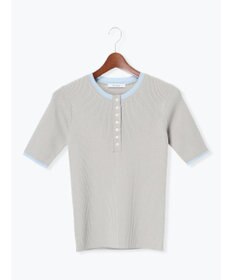 Te chichi 【UVカット】ヘンリーネック5分袖配色リブニット
