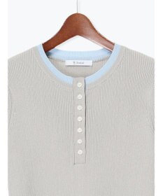 Te chichi 【UVカット】ヘンリーネック5分袖配色リブニット