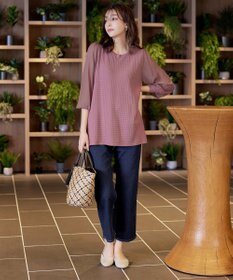 Tiaclasse L 【新色追加・洗える】シアーチェック柄ニットチュニック