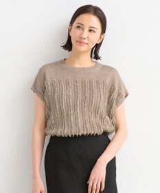 自由区 【XSサイズ～】リネンフリンジディテールフレンチスリーブ ニット