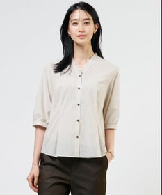 J.PRESS LADIES 【一枚で着映え】シルフィーローン ストライプ フリル シャツブラウス ベージュ系