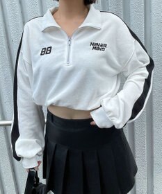 WEGO 刺繍ハーフジップショートスウェット