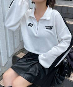 WEGO 刺繍ハーフジップショートスウェット