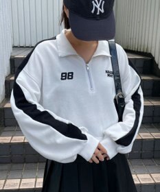 WEGO 刺繍ハーフジップショートスウェット