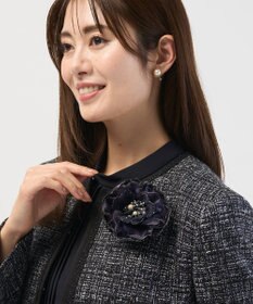 J.PRESS LADIES ツイード コサージュ ネイビーミックス系