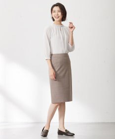 J.PRESS LADIES シャドーストライプ スリットフリルネック カットソー