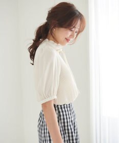 Feroux 【洗える】プリーツコンビ半袖 ブラウス