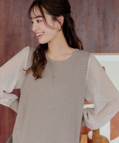 Tiaclasse L 【新色追加・洗える】シアーチェック柄ニットチュニック