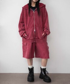 WEGO ロゴヴィンテージウォッシュジップパーカー