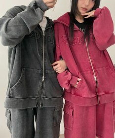 WEGO ロゴヴィンテージウォッシュジップパーカー