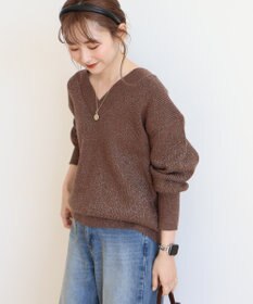 AMERICAN HOLIC ラメ入りＶネック片畦ニットプルオーバー