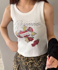 WEGO ラインストーンハートグラフィックタンク