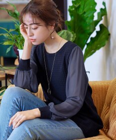 Tiaclasse L 【新色追加・洗える】シアーチェック柄ニットチュニック