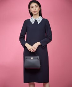 組曲 L 【KUMIKYOKU NAVY】コンフォータブルドレープ レース襟ワンピース