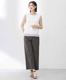 J.PRESS LADIES L 【人気のため追加・洗える】ノースリーブスムースジャージー レース カットソー