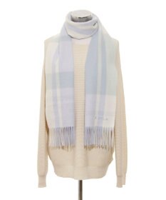 MOONBAT FURLA ウール混ラメ入りブロックチェックストールマフラー／幅30cm