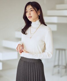 ANY L ウール混リブタートルネックカットソー